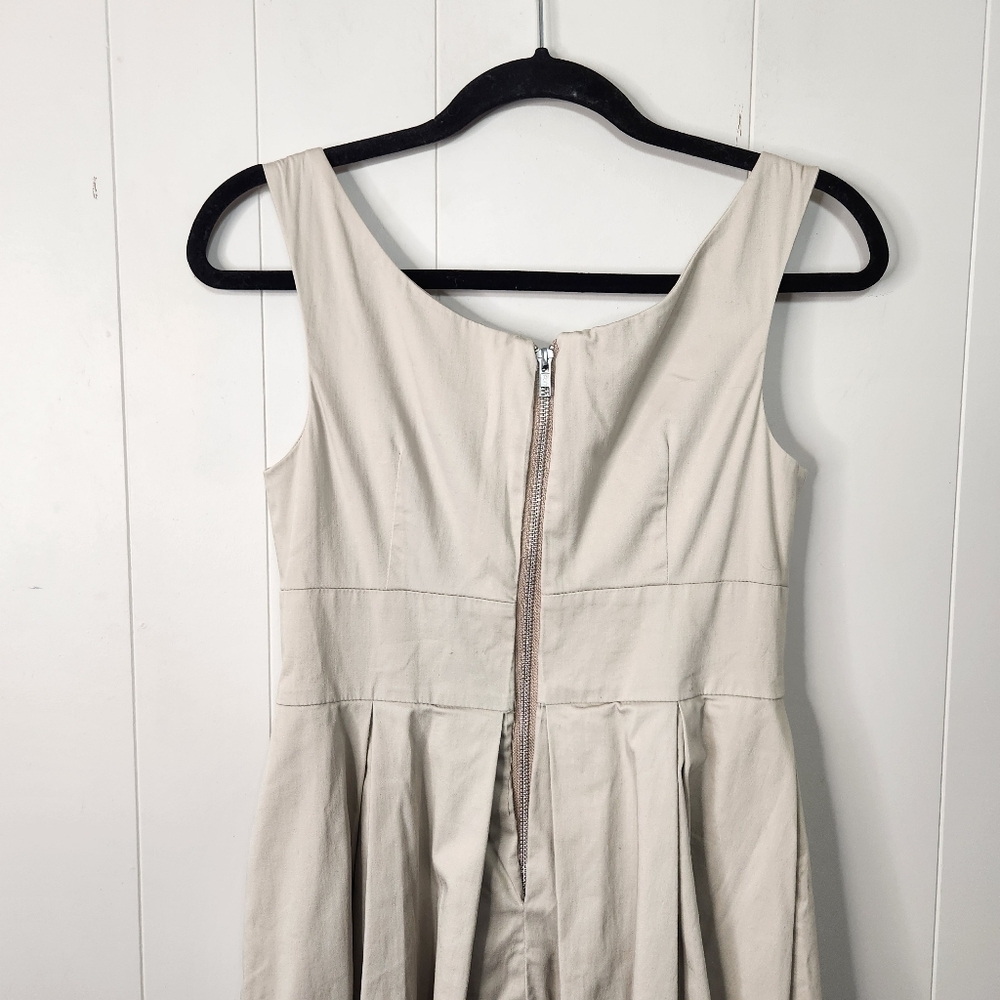 Calvin Klein Khaki Sleeveless Pleated Fit & Flare Cocktail Dress Neutral A-Line - Picture 5 of 10
